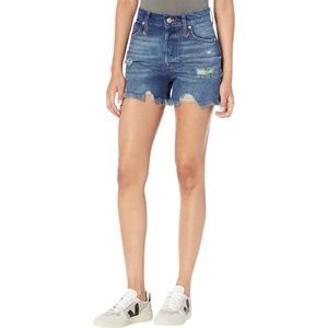 Free people We the Free button fly, distressed high rise jean shorts